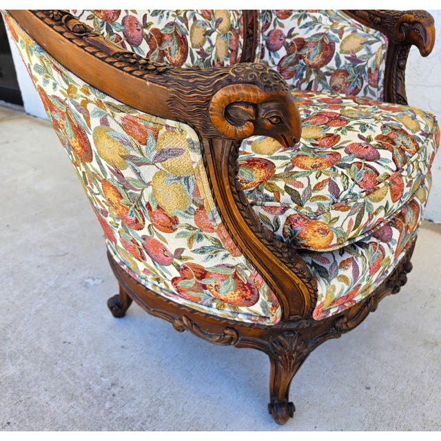Antique French Regency Rams Heads Walnut Club Lounge Chair For Sale - Image 17 of 18