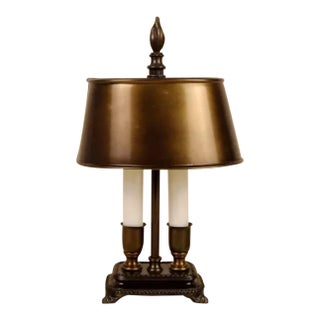 Vintage French Bouillotte Style Lamp | Midcentury Brass Table Lamp W/ Candle-Style Base For Sale