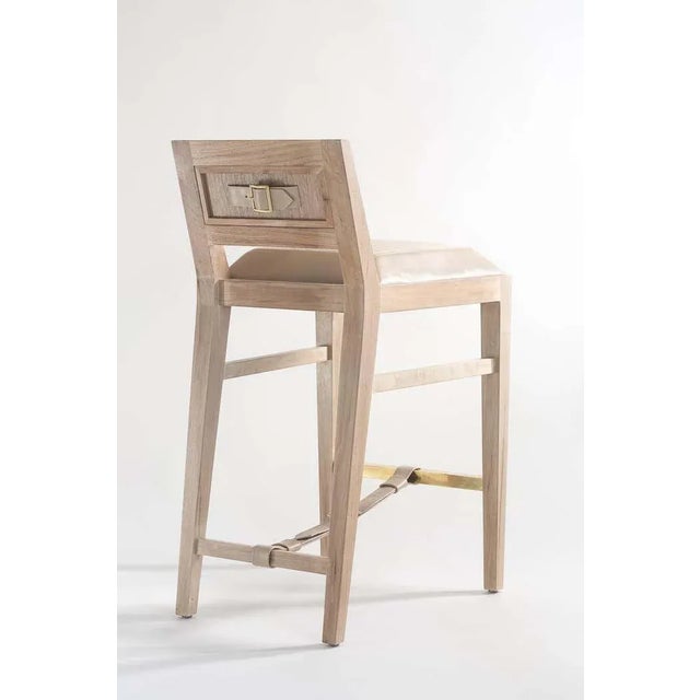 Not Yet Made - Made To Order Counter Stool in Bleached Solid Walnut With Leather and Fabric Upholstered Seat For Sale - Image 5 of 12