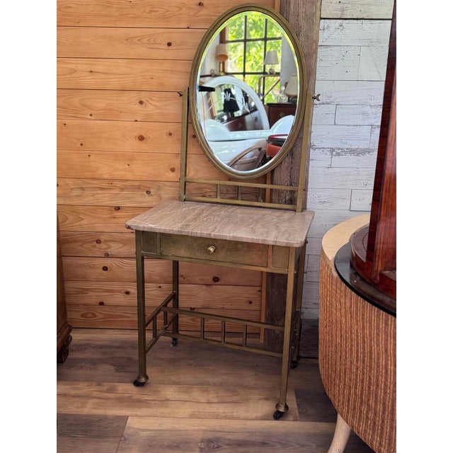 Vintage French Art Deco Vanity Table in Brass and Marble, 1940s For Sale - Image 11 of 11