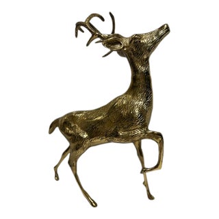 Rare and Elegant Vintage Brass Stag With Textured Fur and No Spots For Sale