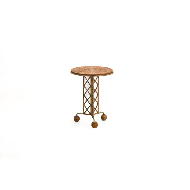 Side Table Wrought Iron Rattan Whimsical Jean Royere Inspired For Sale - Image 6 of 7
