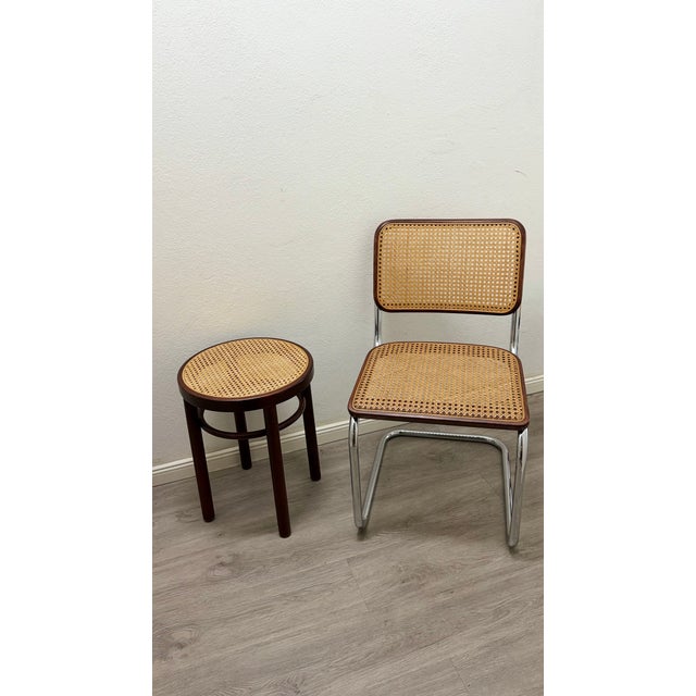 Bentwood Stools 214 with Viennese Wickerwork on Brown Wood by Thonet Brothers for Thonet, 1981, Set of 2 For Sale - Image 11 of 18