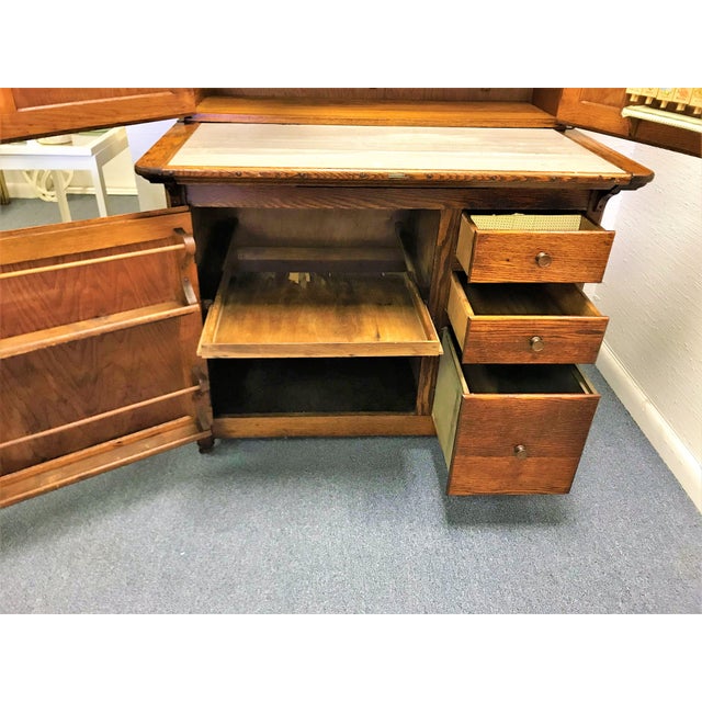 Antique Oak Hoosier With Original Makers Tag, Glass Doors and