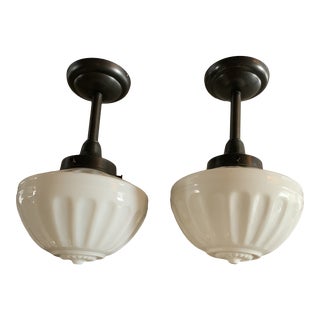 Restoration Hardware Vintage Art Deco Pendant Lights - a Pair For Sale