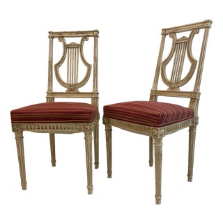 Late 19th Century Louis XVI Style Painted Lyre Back Chairs - A Pair For Sale