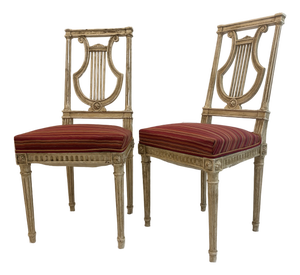 Late 19th Century Louis XVI Style Painted Lyre Back Chairs - A Pair