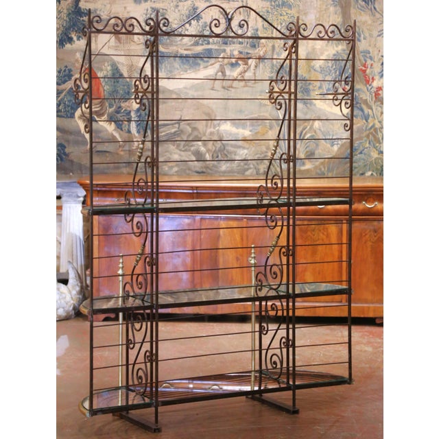 Early 20th C. French Wrought Iron and Brass Baker’s Rack With Glass Shelves For Sale - Image 13 of 13