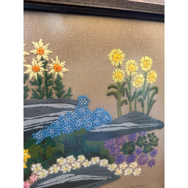 1970s Framed Floral Handmade Needlepoint For Sale - Image 4 of 8