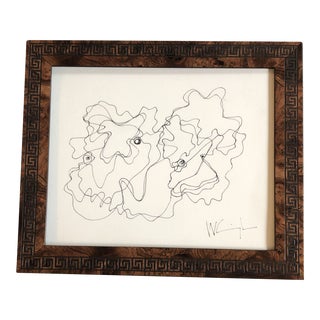 1980’s Vintage Original Wayne Cunningham Abstract Ink Drawing Vintage Frame Signed For Sale
