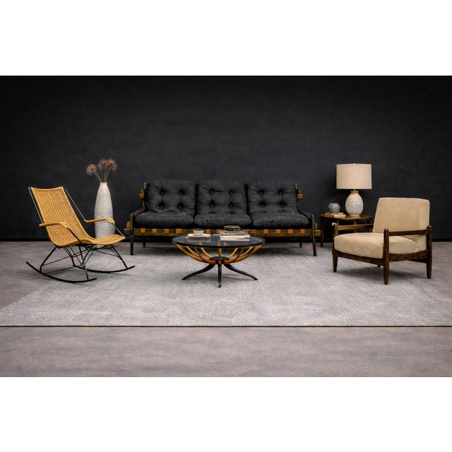 Wood Rocking Chair in Metal & Wicker, Carlo Hauner, 1950s For Sale - Image 7 of 13