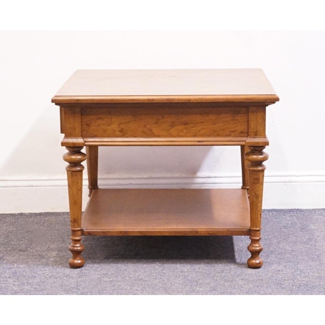 Drexel Furniture Solid Pecan Italian Mediterranean Style 26" Square Accent End Table W. Bookmatched Top For Sale - Image 10 of 12