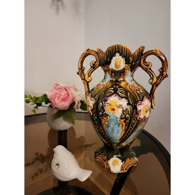 Antique Majolica Art Nouveau Jugendstil Vases- a Pair For Sale - Image 9 of 11