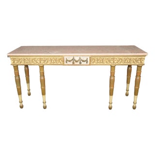 Vintage French Louis XVI Style Parcel Gilt Marble Top Console Table For Sale
