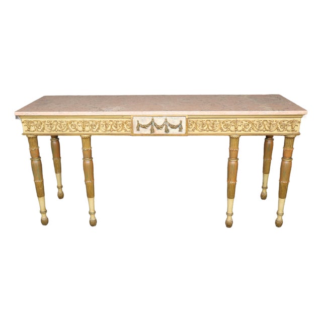 Vintage French Louis XVI Style Parcel Gilt Marble Top Console Table For Sale