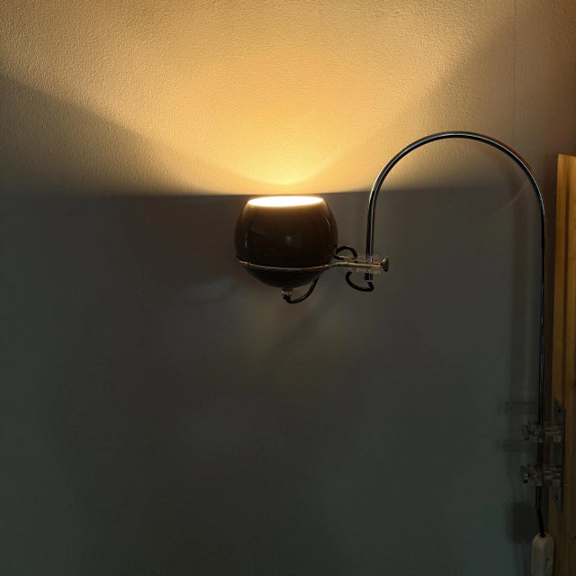 Metal Vintage Dutch Mushroom Arc Wall Lamp in Brown Acrylic Glass and Chrome attributed to Gepo For Sale - Image 7 of 11