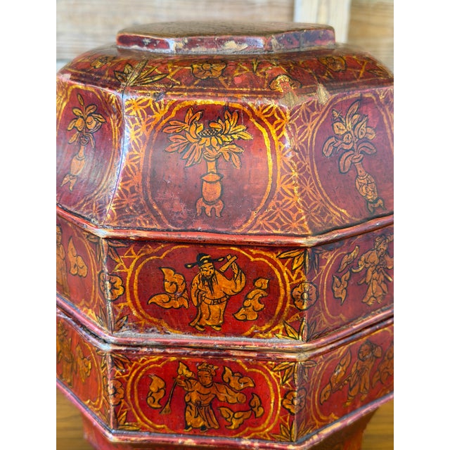 A captivating late 19th-century Chinese octagonal multi-tiered stacking presentation or wedding box. This ceremonial dowry...