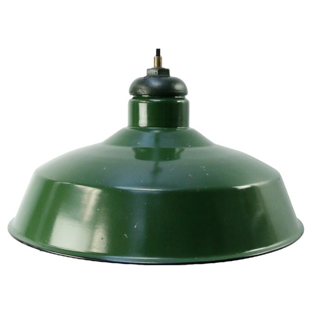 Vintage Industrial American Green Enamel Pendant Light For Sale