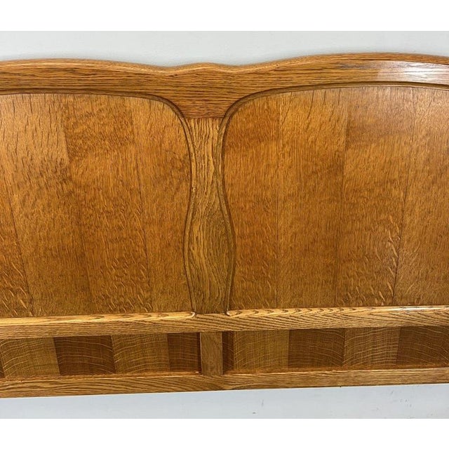 Wood Vintage French Louis XVI Style Oak Double Bed Frame with Carved Headboard For Sale - Image 7 of 12