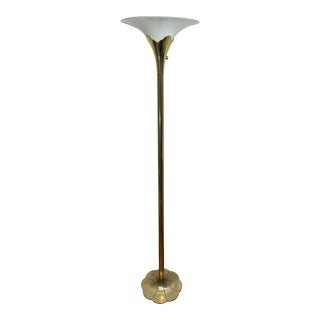 Mid 20th Century Brass Lotus Flower Hollywood Regency Floor Lamp Torchiere by Stiffel For Sale