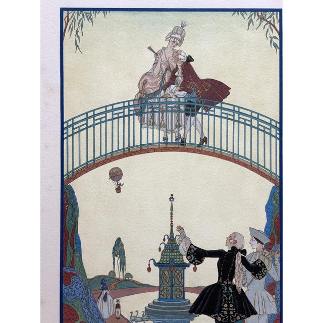 Contemporary Original George Barbier 1928 Hand-Colored Pochoir Print: ""À La Promenade" For Sale - Image 3 of 3