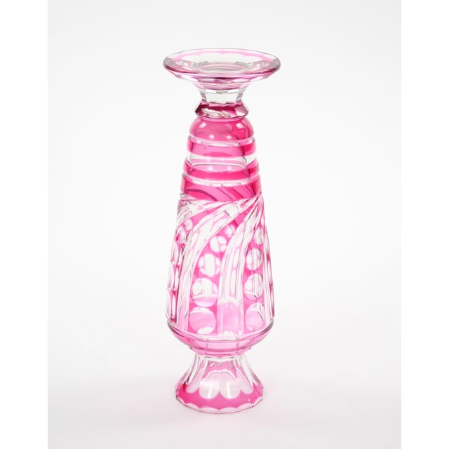 Glass Mid-Century Modern Val Saint Lambert Pink Glass Vases Cut & Etched Decorated For Sale - Image 7 of 10