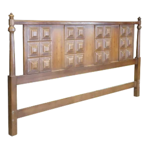 Mid 20th Century Stanley Furniture Mid Century Brutalist Style Oak King Size Headboard
