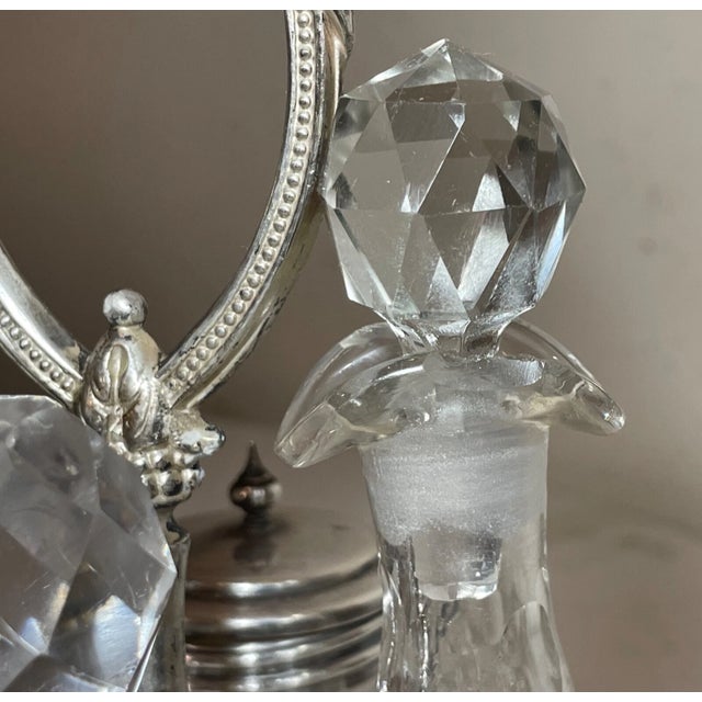 Antique 1800's Ornate Cut Crystal Silver Plate Figural Cruet Condiment Set Caddy For Sale - Image 16 of 16