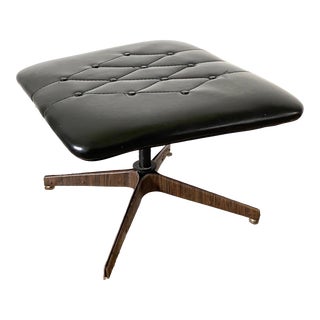 Mid Century Modern 1960s Ottoman Foot Stool Plycraft Mr Chair Style Black Vinyl For Sale