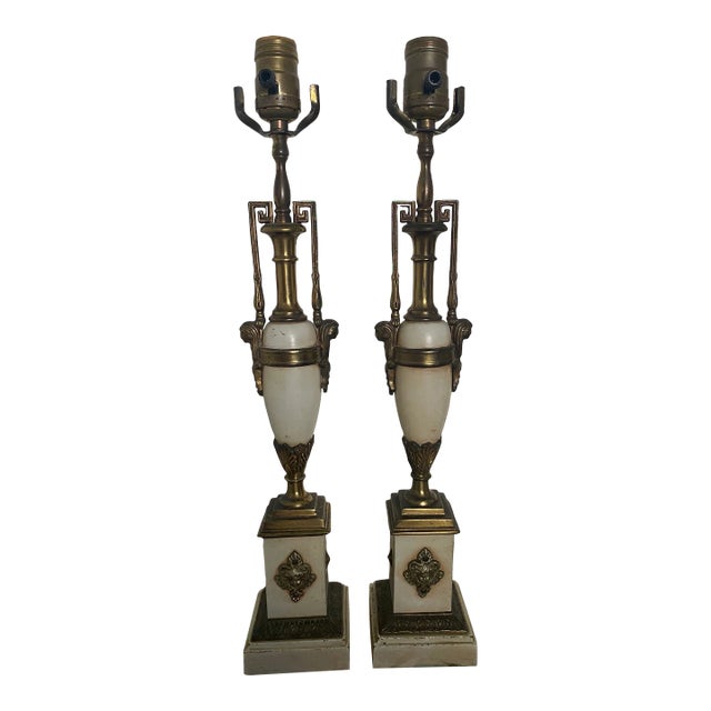 Pair of 1940s Neoclassical Candlestick Buffet Lamps For Sale