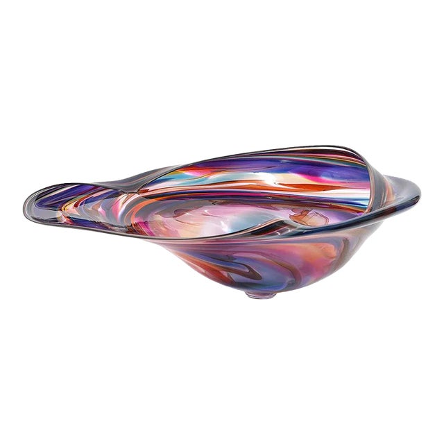 Monumental David Goldhagen Blown Art Glass Centerpiece Bowl, American For Sale