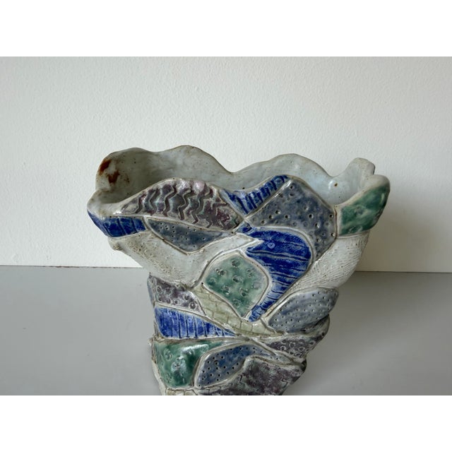 Green Vintage Handmade Abstract Textured Studio Pottery Sculptural Vase, Unsigned For Sale - Image 8 of 12