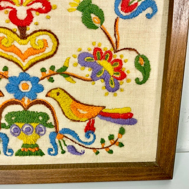 1930s Vintage Gustavian Arts & Crafts Americana Needlepoint Yarn Sampler, Framed. For Sale - Image 14 of 15
