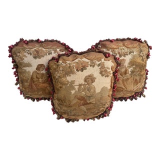 Three Pillows With 19th Century Tapestry For Sale