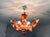 Art Deco Vintage Italian Murano Style Amber Brown Floral Chandelier - Porcelain Body With Crystal Teardrops For Sale - Image 3 of 18