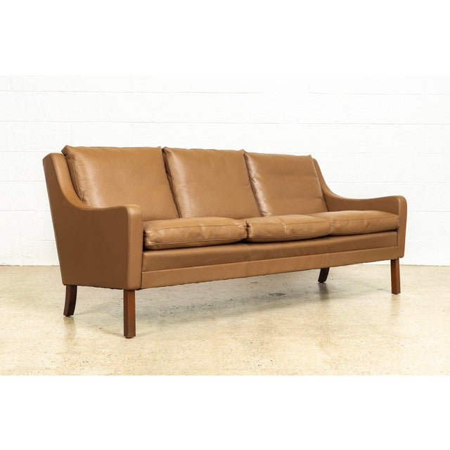 Vintage Mid Century Danish Modern Brown Leather ThreeSeat Sofa Chairish