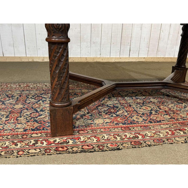 Extendable Oak Table with Gothic Decoration, 1930s For Sale - Image 3 of 18
