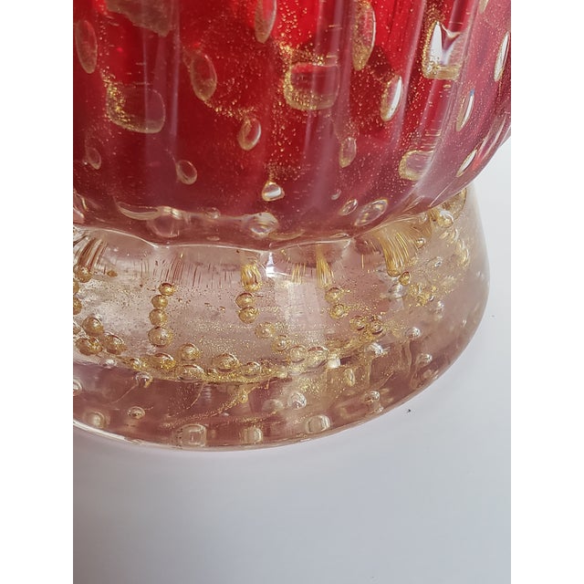 Vintage Murano Glass Vase Bullicante Red Gold Attr Barovier Toso For Sale - Image 14 of 17