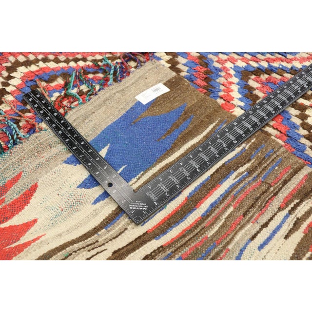 20250 Vintage Moroccan Azilal Rug, 04'11 x 10'05. Embark on an enchanting voyage into the vibrant legacy of Azilal rugs,...