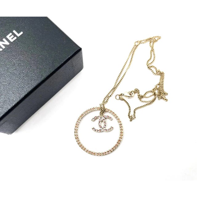 Contemporary Chanel Gold CC Pink Crystal Ring Pendant Necklace For Sale - Image 3 of 4