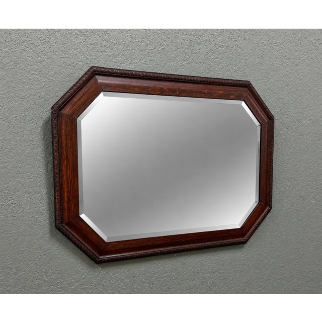 Antique English Jacobean Mirror Framed Beveled Octagonal Oak c.1930s For Sale - Image 10 of 18