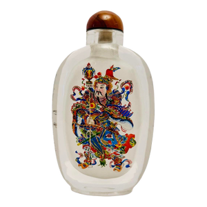 VTG Chinese Reverse Painted 7.5” Glass Snuff Bottle With Agate Stopper a (E-6).