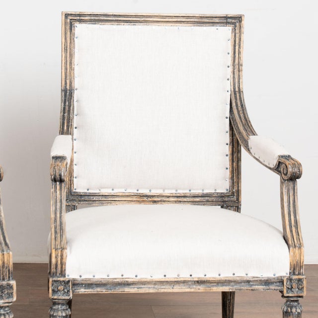 Pair 19th Century Swedish Gustavian Black Painted Armchairs For Sale - Image 4 of 11