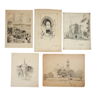Collection of Antique Architectural Drawing Continental - Set of 5 For Sale