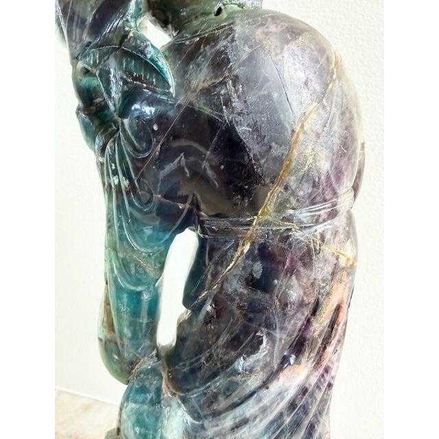 Antique Chinese Qing Dynasty 8.4lb Rainbow Fluorite Carved Lady Figure W/ Stand For Sale - Image 10 of 12