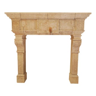 20th Century Hand-Carved Limestone Fireplace Mantle with Classical Acanthus For Sale