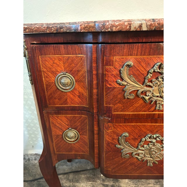 Antique Louis XV Style French Inlaid Marble Top Chest or Commode. For Sale - Image 4 of 7
