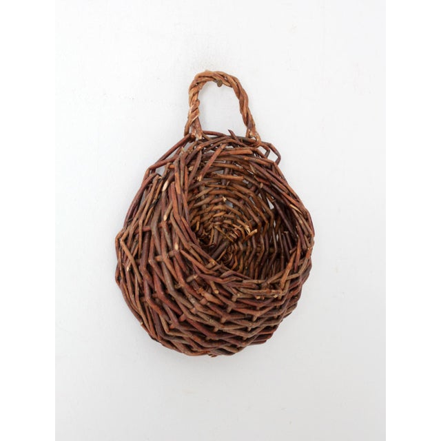 Brown Vintage Rustic Wicker Wall Basket For Sale - Image 8 of 8