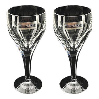 Villeroy & Boch Milano Pattern Crystal Wine Goblets- Set of 2 For Sale