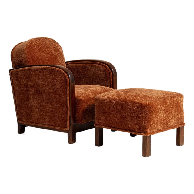 Art Deco Lounge Armchair With Ottoman France 1930s For Sale